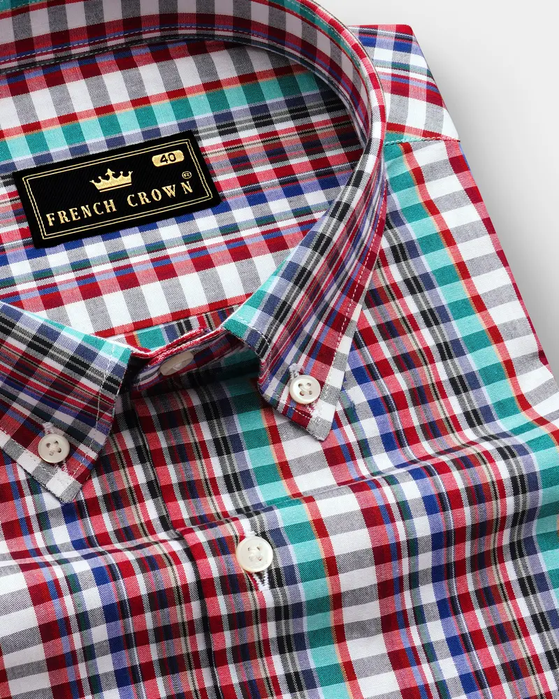 Bright White And Mexican Red Multi Color Super Soft Premium Cotton Semi Formal Shirt 1
