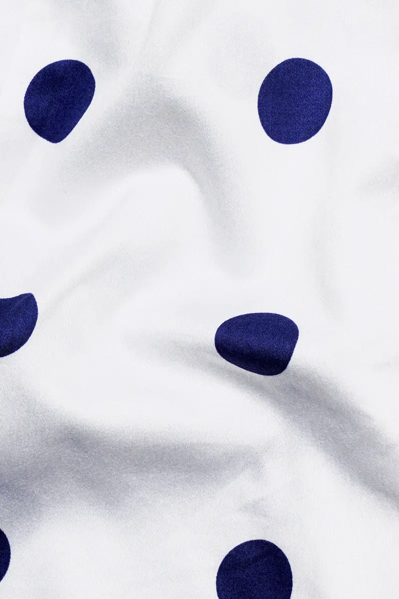 Bright White And Minsk Blue Polka Dots Premium Cotton Crop Shirt 3