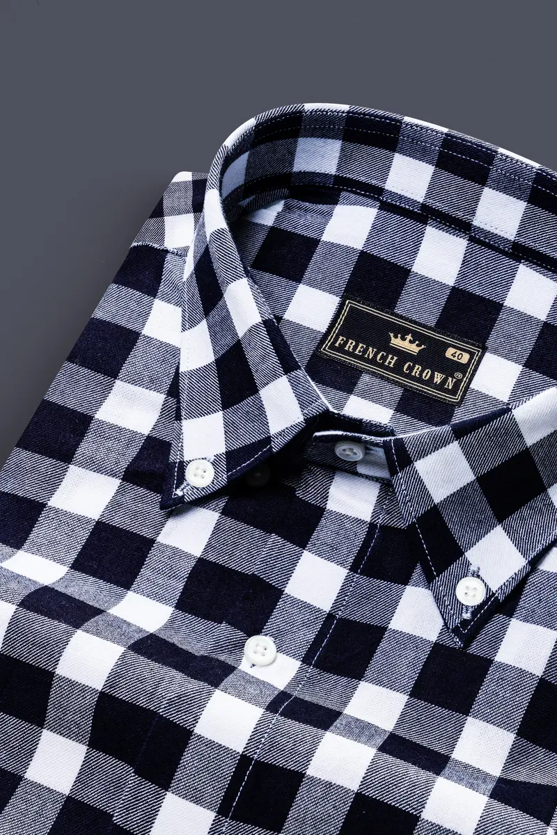 Bright White And Mirage Blue Gingham Twill Premium Cotton Shirt 1