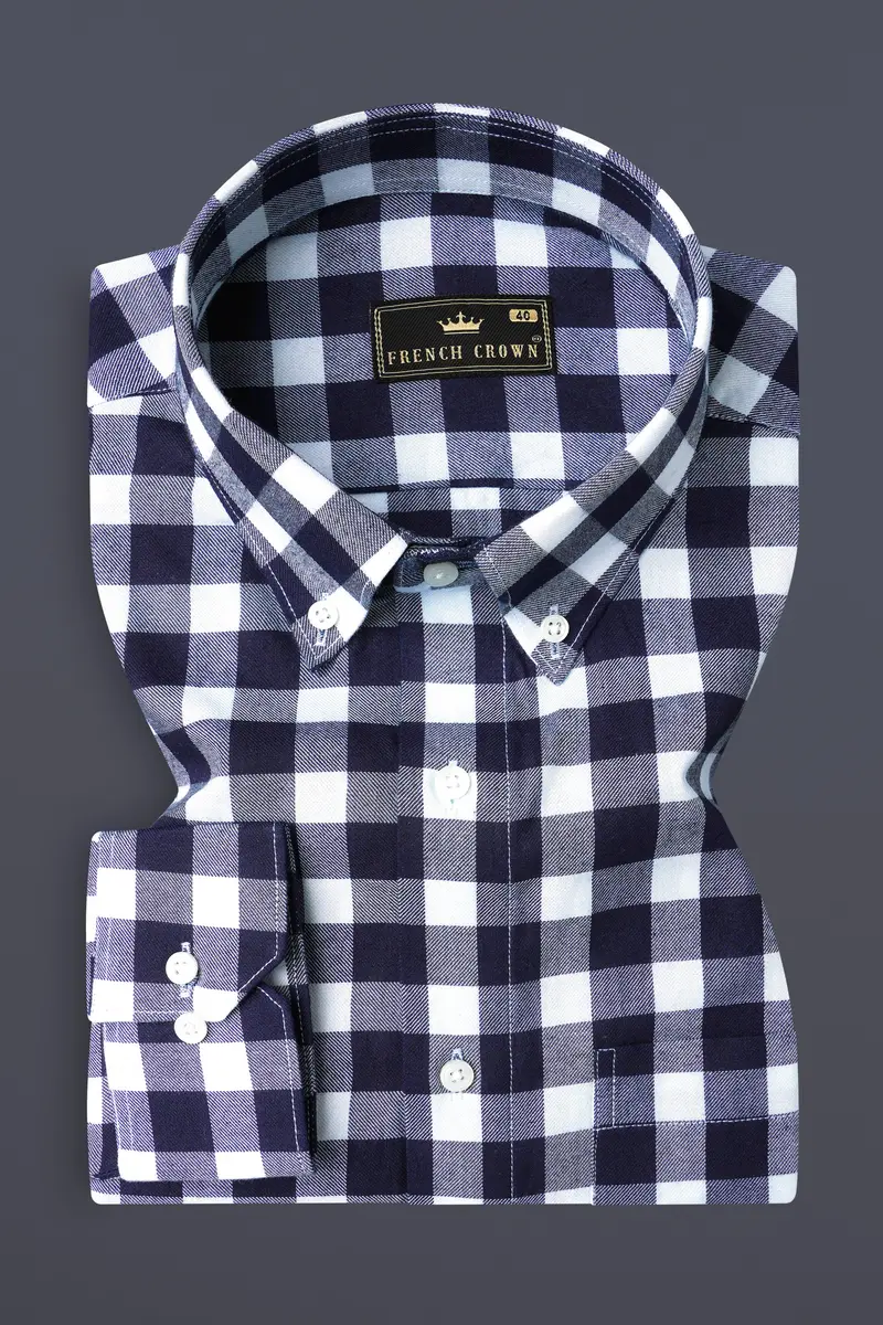 Bright White And Mirage Blue Gingham Twill Premium Cotton Shirt 3