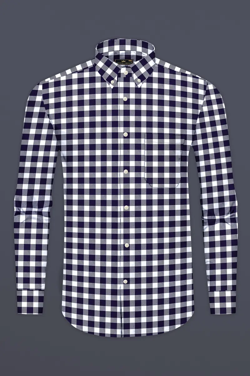 Bright White And Mirage Blue Gingham Twill Premium Cotton Shirt 4