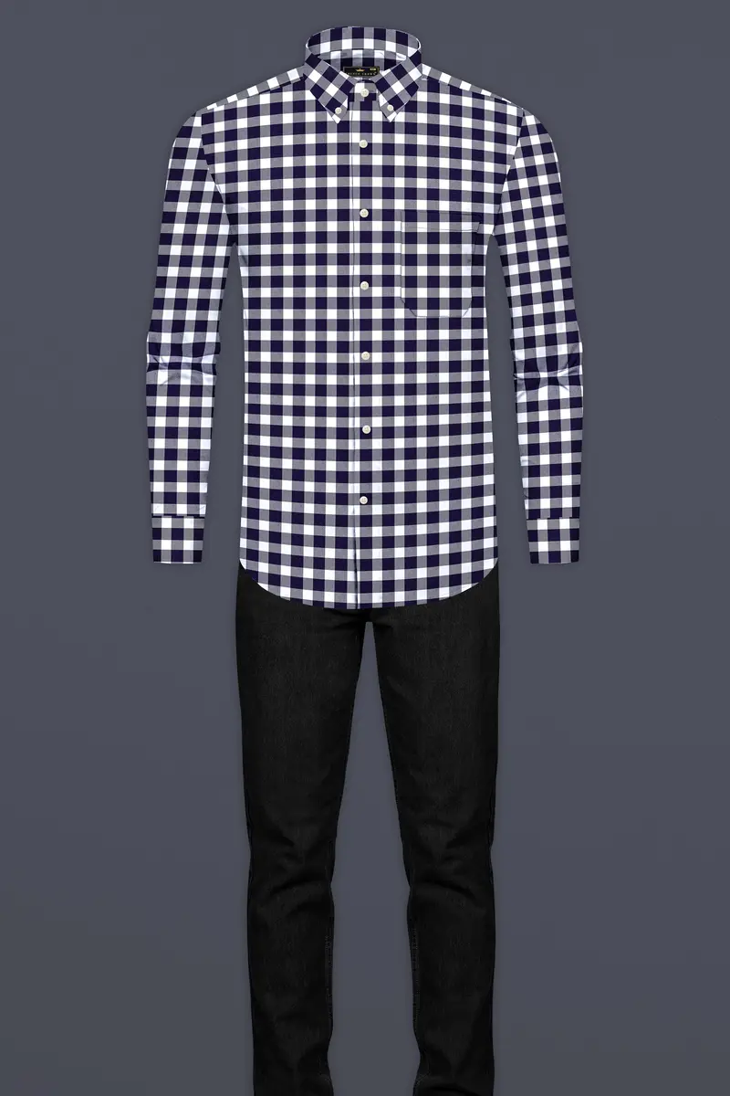 Bright White And Mirage Blue Gingham Twill Premium Cotton Shirt 6
