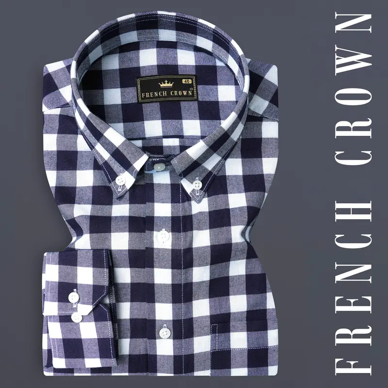 Bright White And Mirage Blue Gingham Twill Premium Cotton Shirt 7