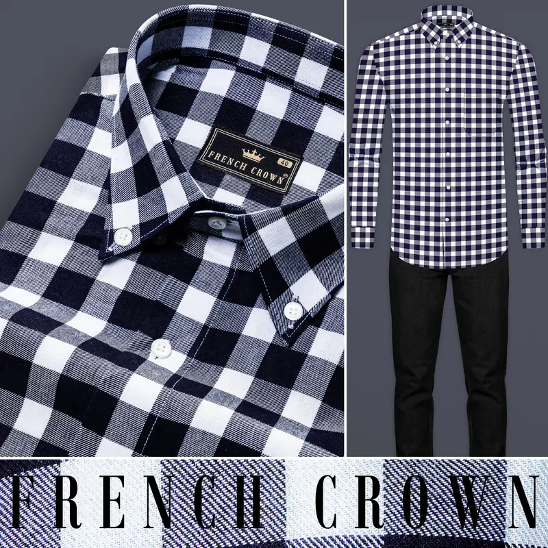 Bright White And Mirage Blue Gingham Twill Premium Cotton Shirt 8