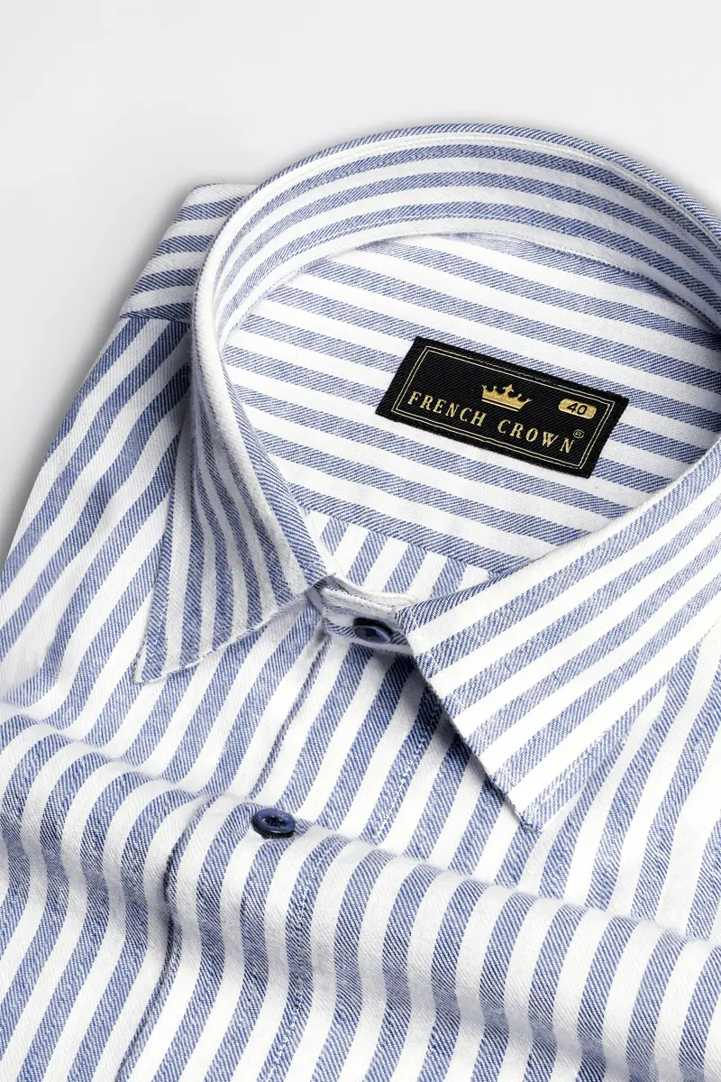 Bright White And Mulled Haze Blue Striped Royal Oxford Shirt 1