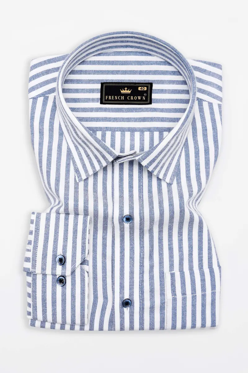 Bright White And Mulled Haze Blue Striped Royal Oxford Shirt 3