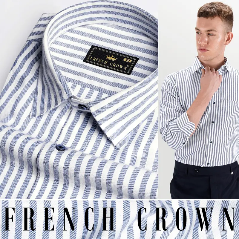 Bright White And Mulled Haze Blue Striped Royal Oxford Shirt 4