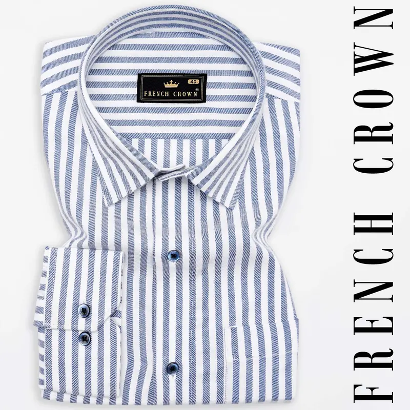 Bright White And Mulled Haze Blue Striped Royal Oxford Shirt 7