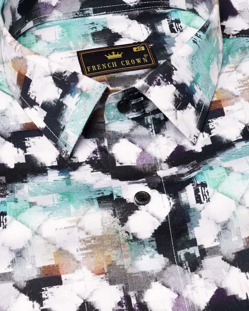 Bright White And Mulled Wine Marble Printed Super Soft Premium Cotton Shirt 1