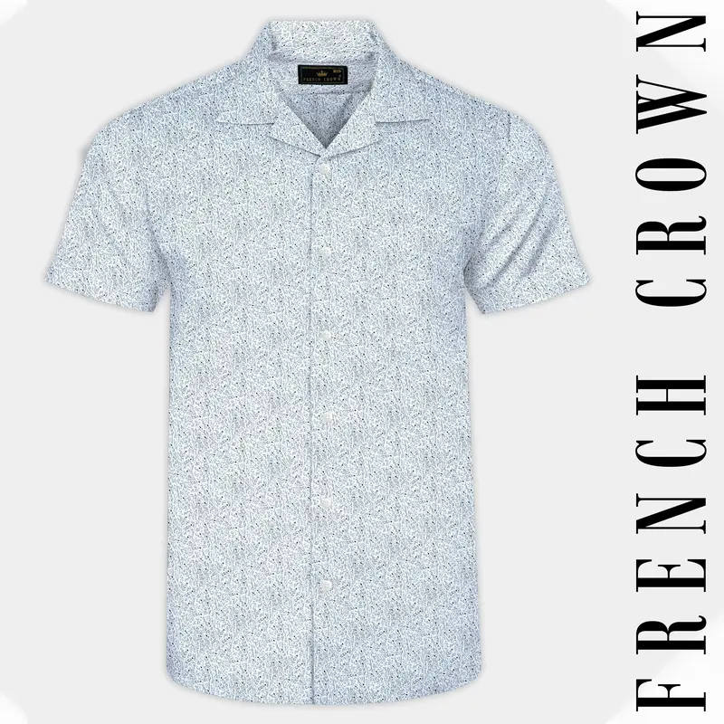 Bright White And Nile Blue Printed Royal Oxford Shirt 1