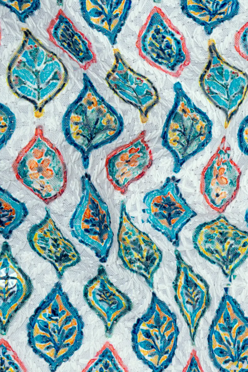 Bright White And Ocean Blue Leaf Designer Thread Embroidered Nehru Jacket 3