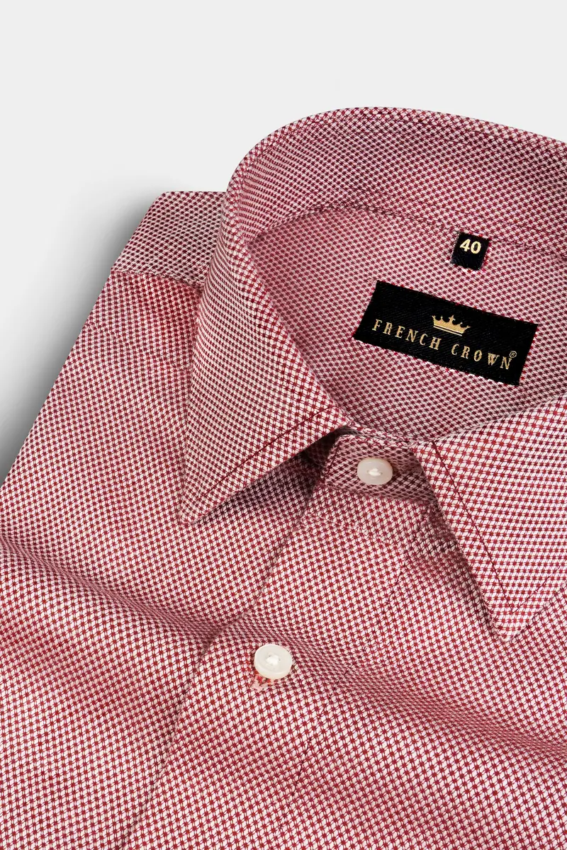Bright White And Old Brick Dna-Like Dobby Textured Premium Giza Cotton Shirt 1