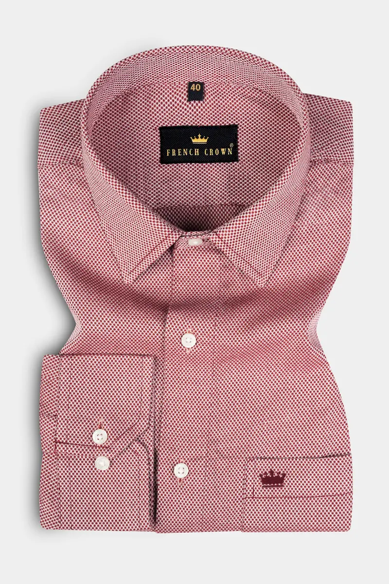 Bright White And Old Brick Dna-Like Dobby Textured Premium Giza Cotton Shirt 3