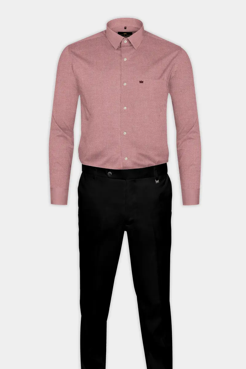 Bright White And Old Brick Dna-Like Dobby Textured Premium Giza Cotton Shirt 6