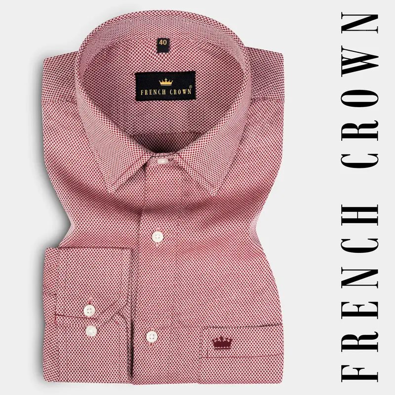 Bright White And Old Brick Dna-Like Dobby Textured Premium Giza Cotton Shirt 7