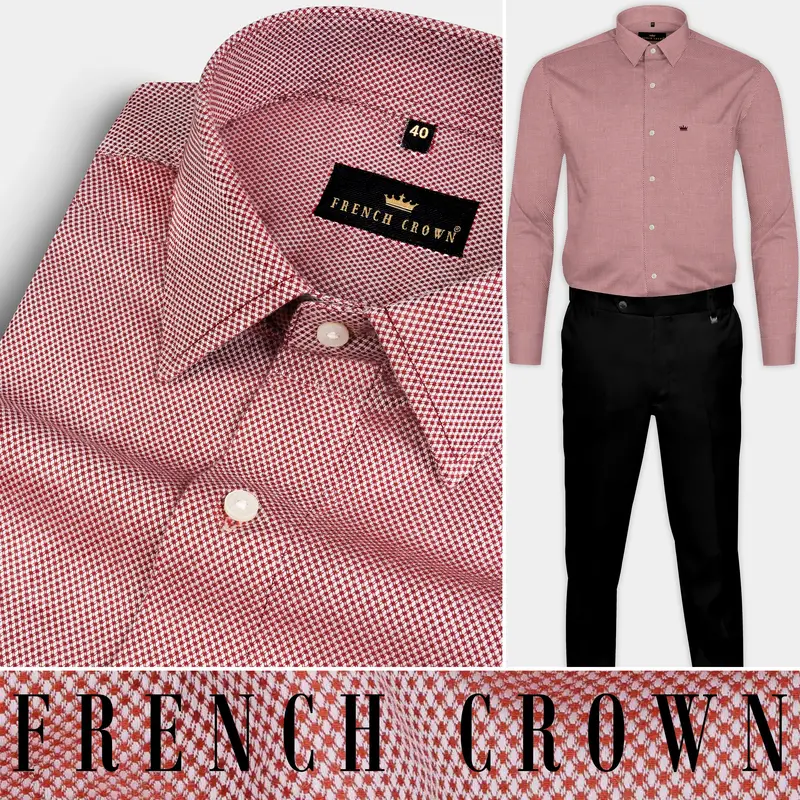 Bright White And Old Brick Dna-Like Dobby Textured Premium Giza Cotton Shirt 8