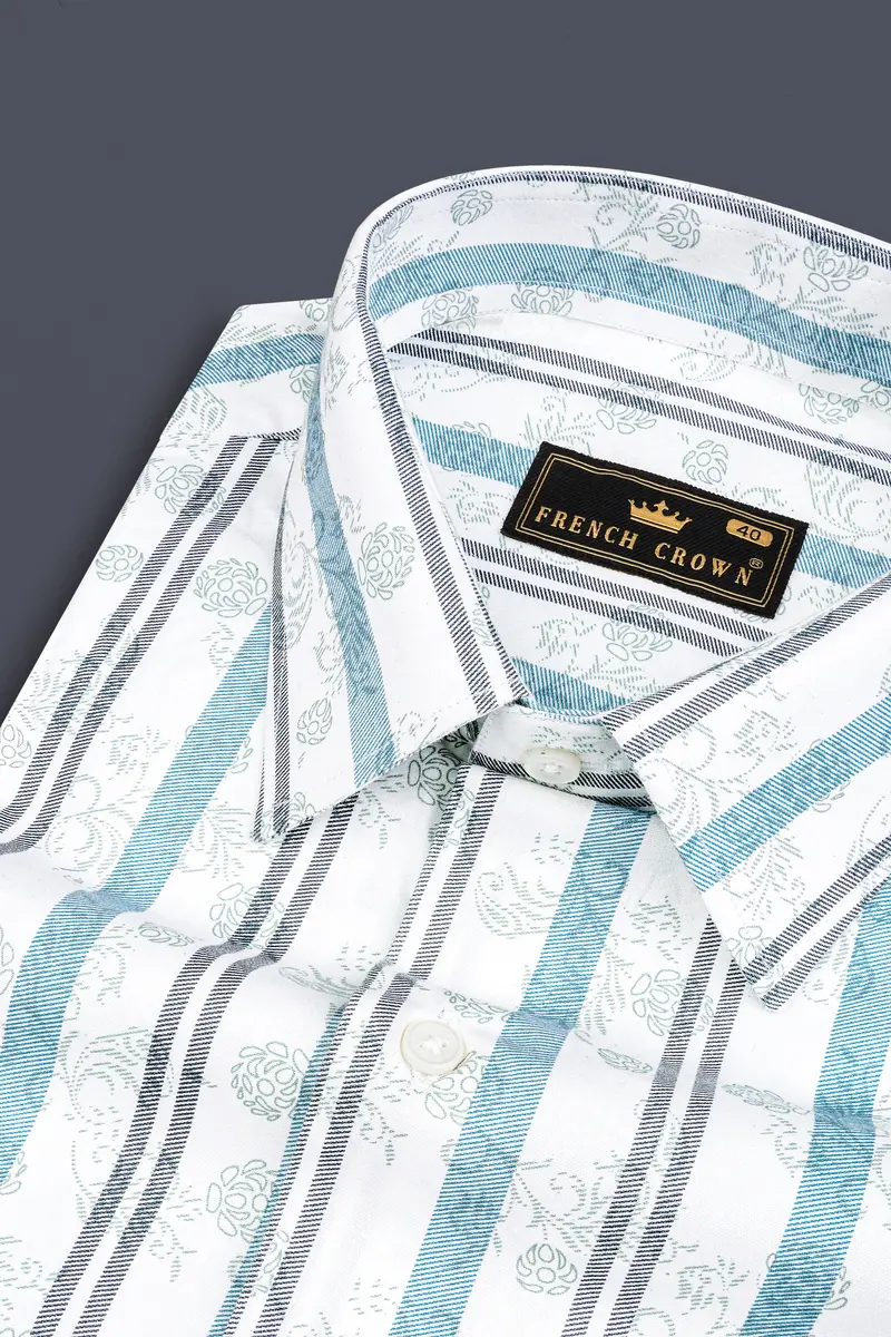 Bright White And Opaque Blue Subtle Sheen Striped Super Soft Premium Cotton Shirt 1