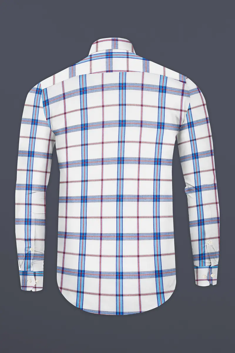 Bright White And Pale Aqua Plaid Dobby Textured Premium Giza Cotton Shirt 5