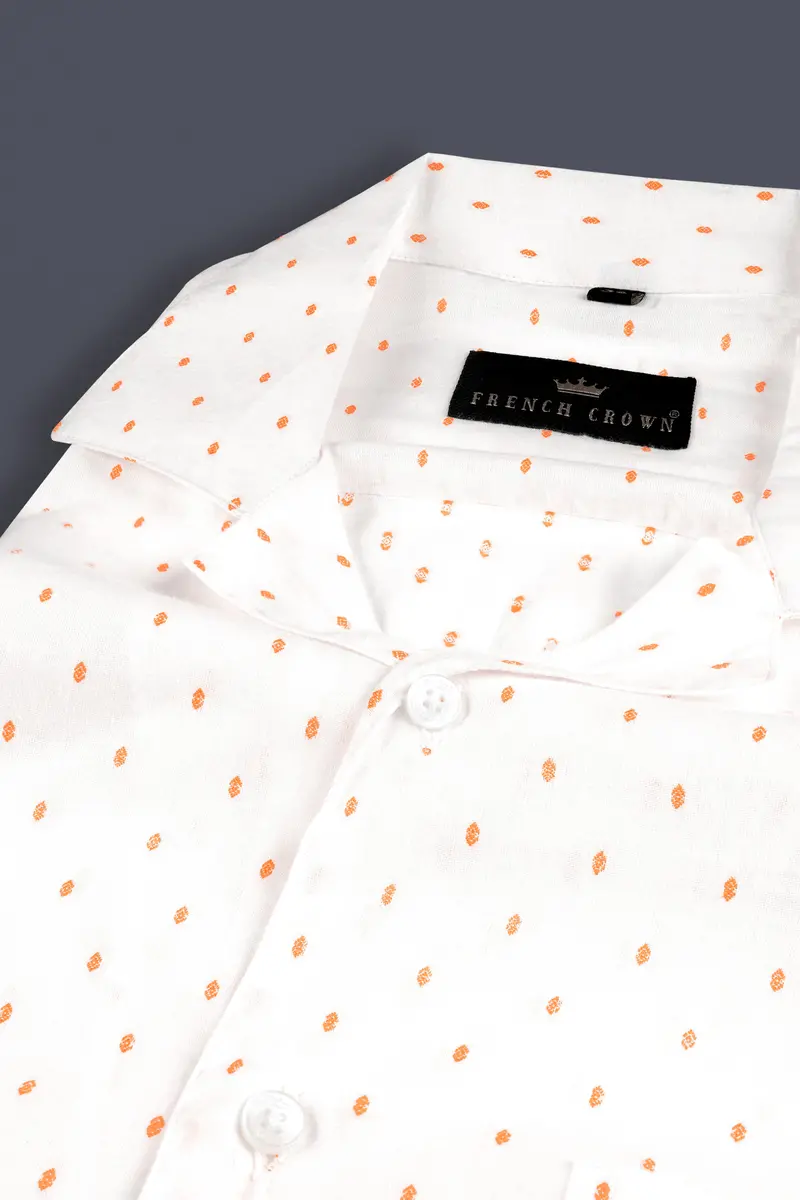 Bright White And Pale Salmon Dobby Textured Premium Giza Cotton Shirt 4