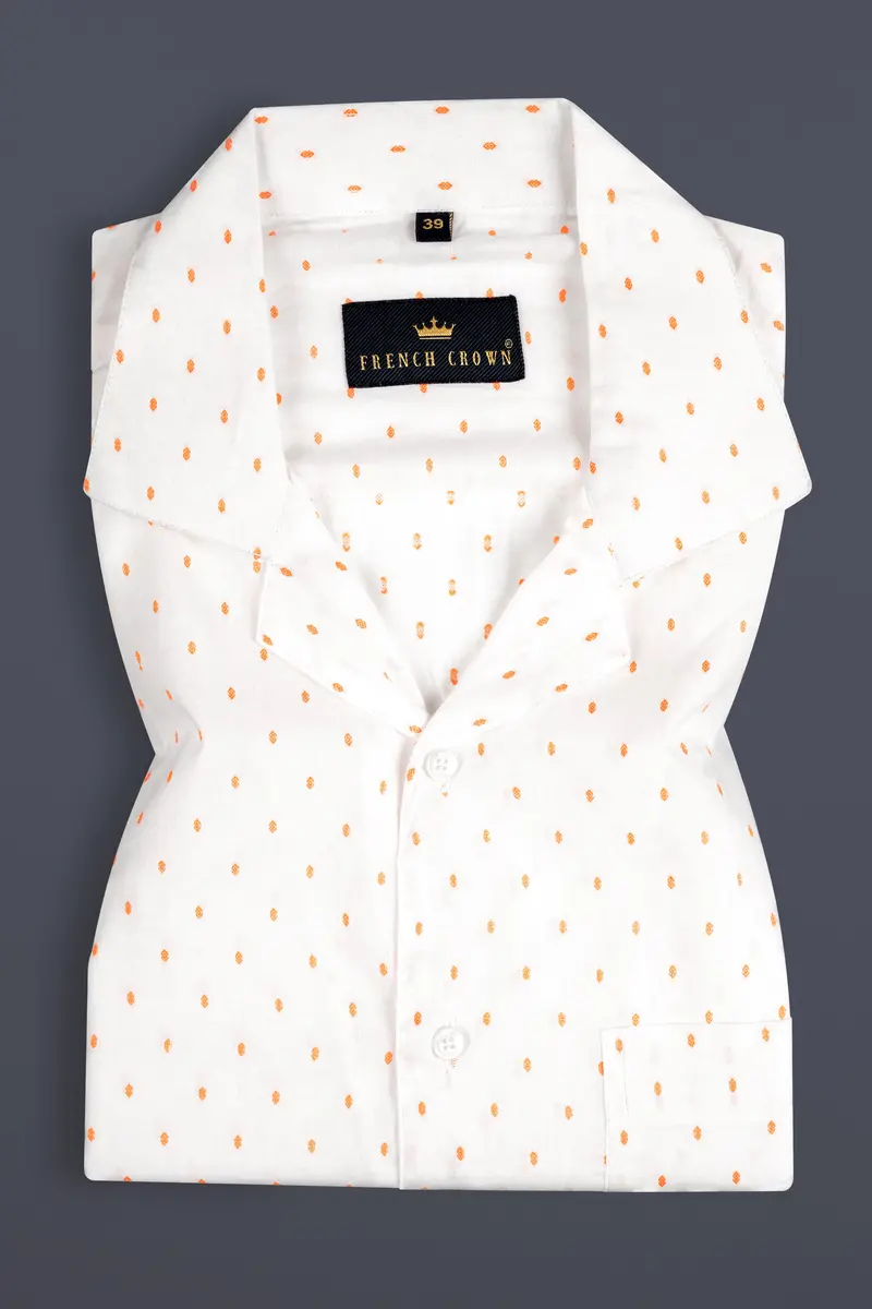 Bright White And Pale Salmon Dobby Textured Premium Giza Cotton Shirt 5