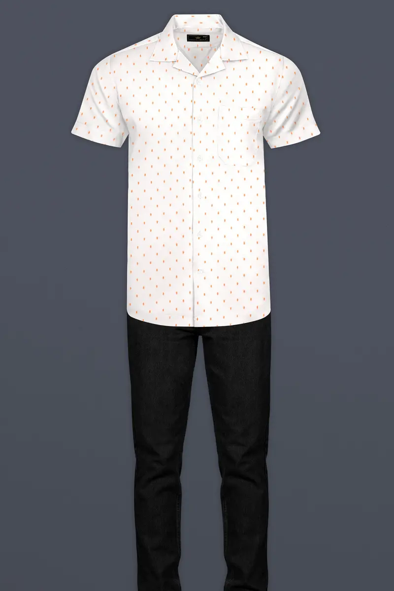 Bright White And Pale Salmon Dobby Textured Premium Giza Cotton Shirt 7