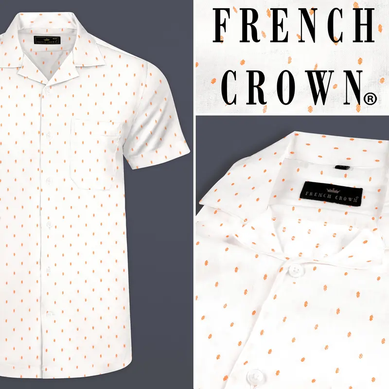 Bright White And Pale Salmon Dobby Textured Premium Giza Cotton Shirt 8