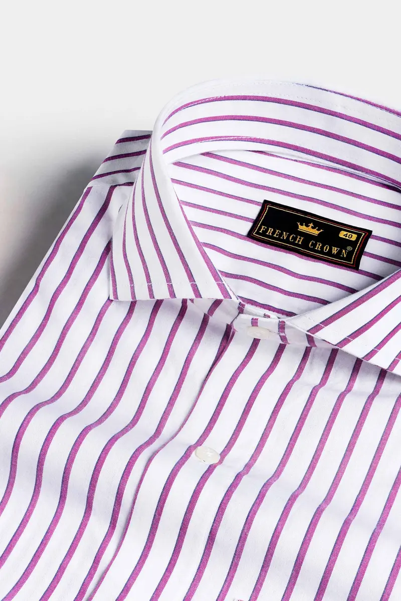 Bright White And Pansy Pink Striped Premium Cotton Shirt 1