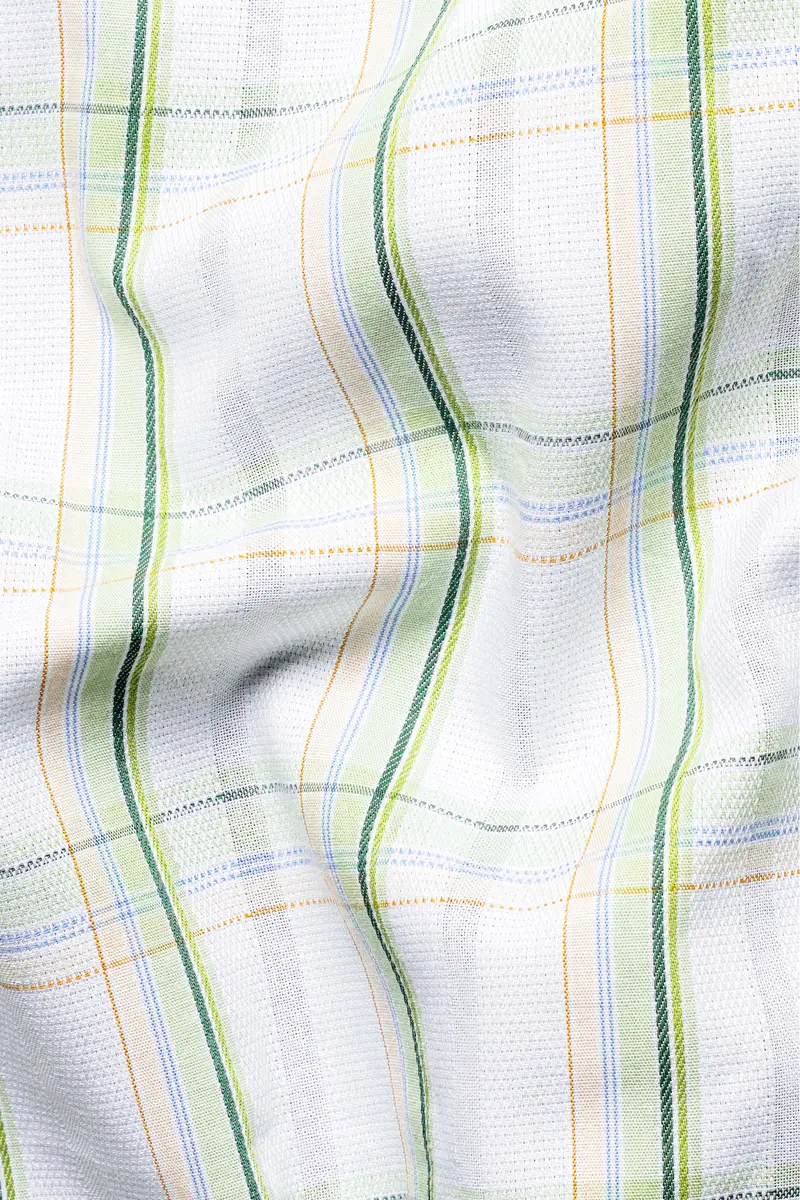 Bright White And Patina Green Plaid Dobby Textured Premium Giza Cotton Shirt 2
