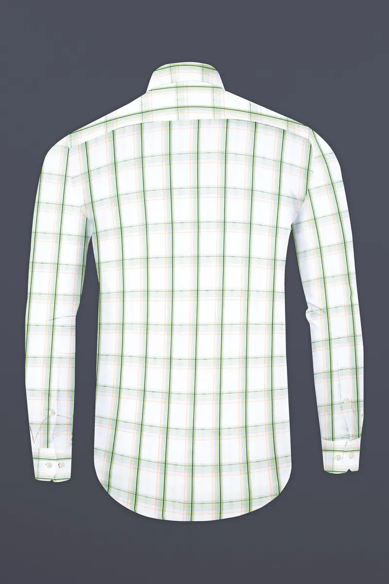 Bright White And Patina Green Plaid Dobby Textured Premium Giza Cotton Shirt 5