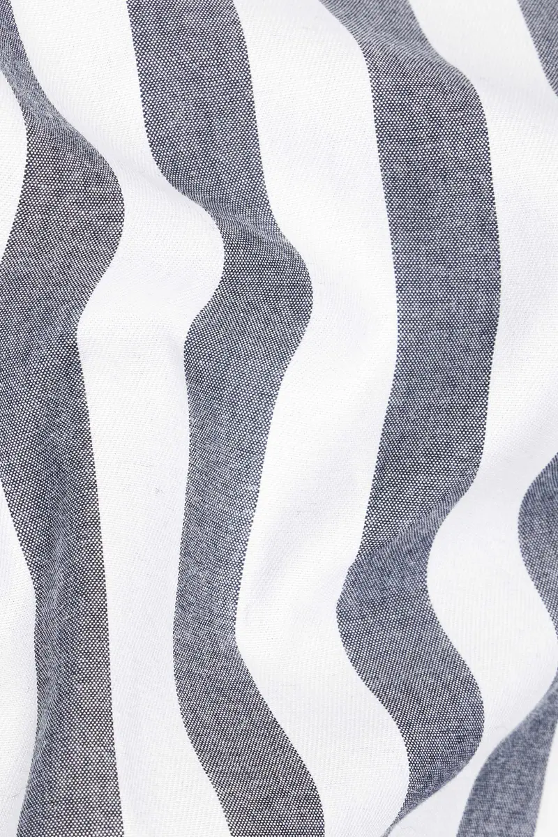 Bright White And Paynes Gray Striped With Spider Embroidered Patch Work Premium Cotton Designer Shirt 3