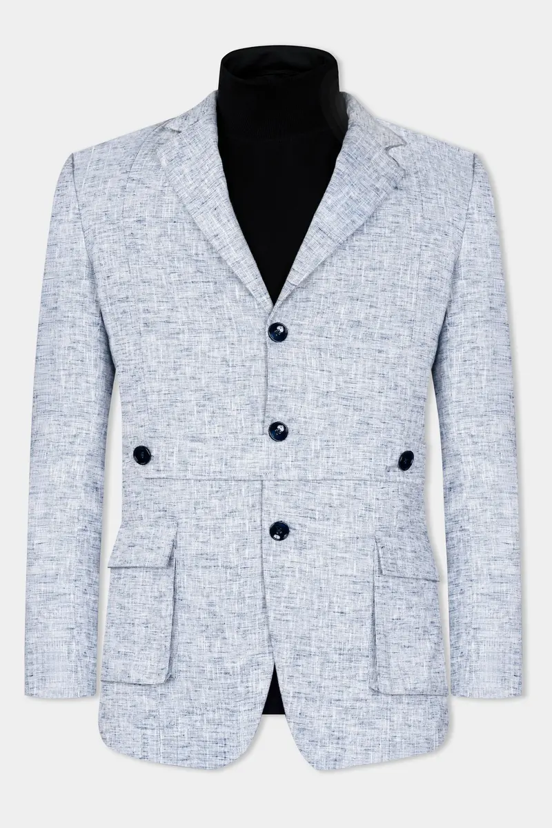 Bright White And Rhino Blue Luxurious Linen Designer Blazer 2
