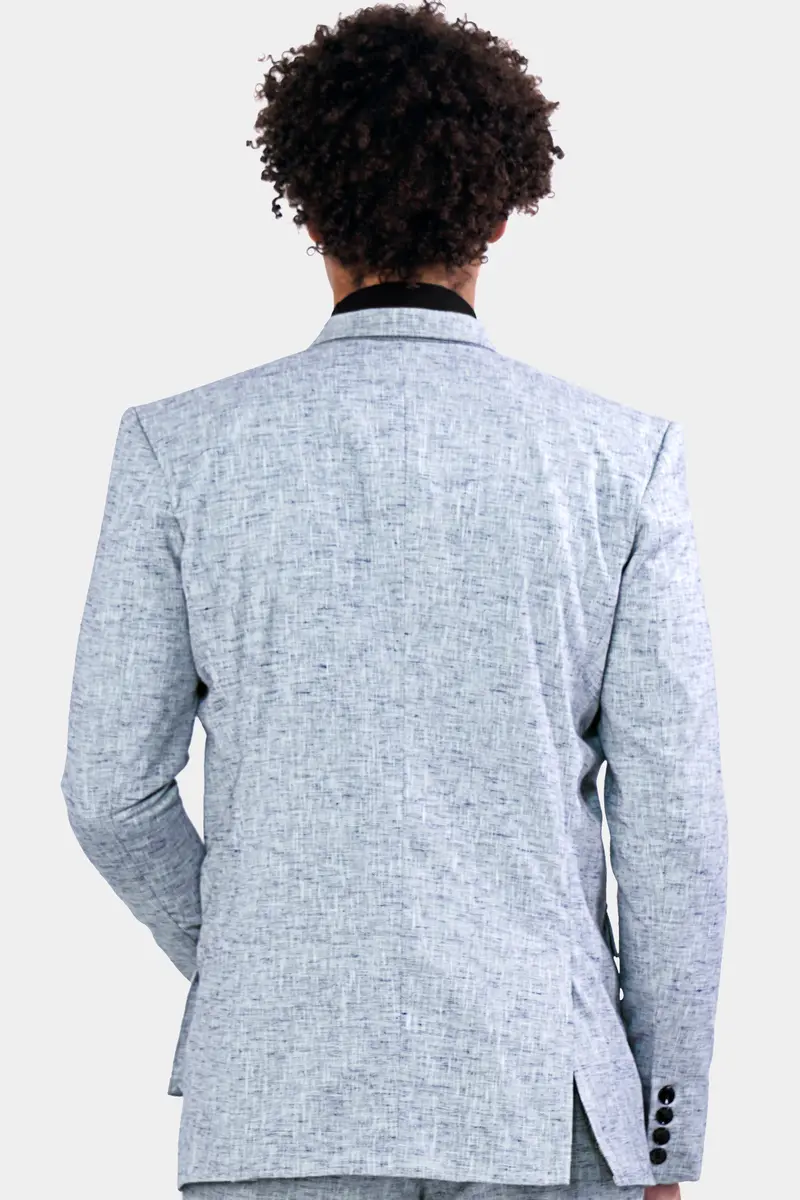 Bright White And Rhino Blue Luxurious Linen Designer Blazer 5