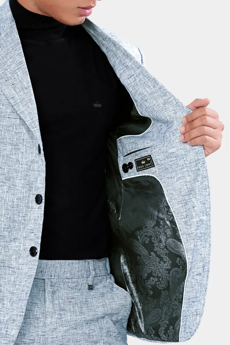 Bright White And Rhino Blue Luxurious Linen Designer Blazer 6