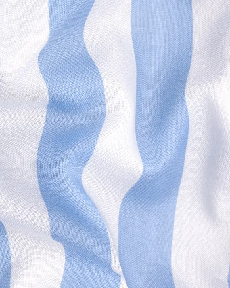 Bright White And Rock Blue Striped Tencel Kurta Shirt 3