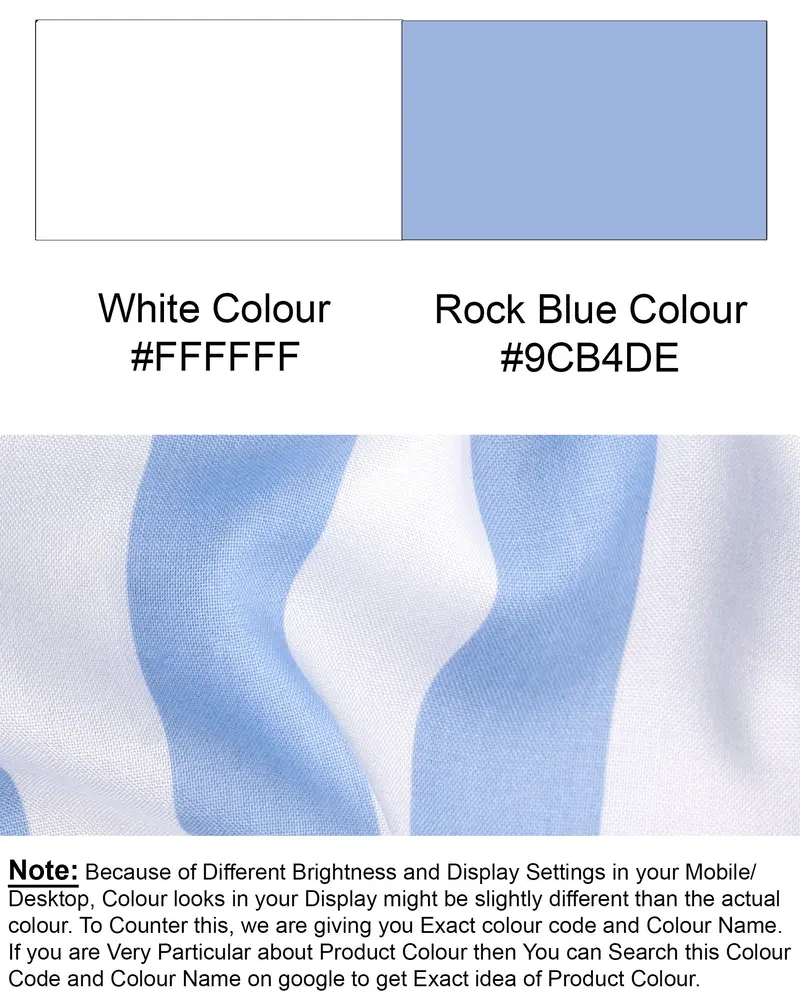 Bright White And Rock Blue Striped Tencel Kurta Shirt 8