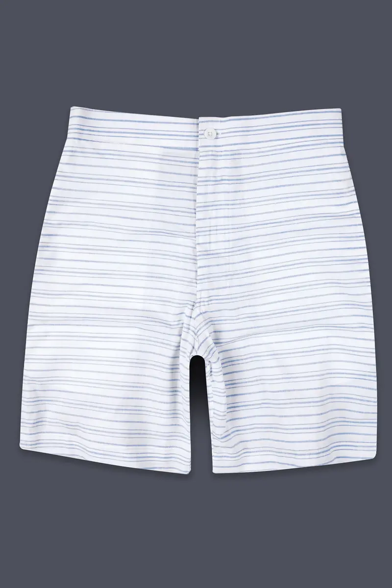 Bright White And Sapphire Blue Stripes Chambray Short 2