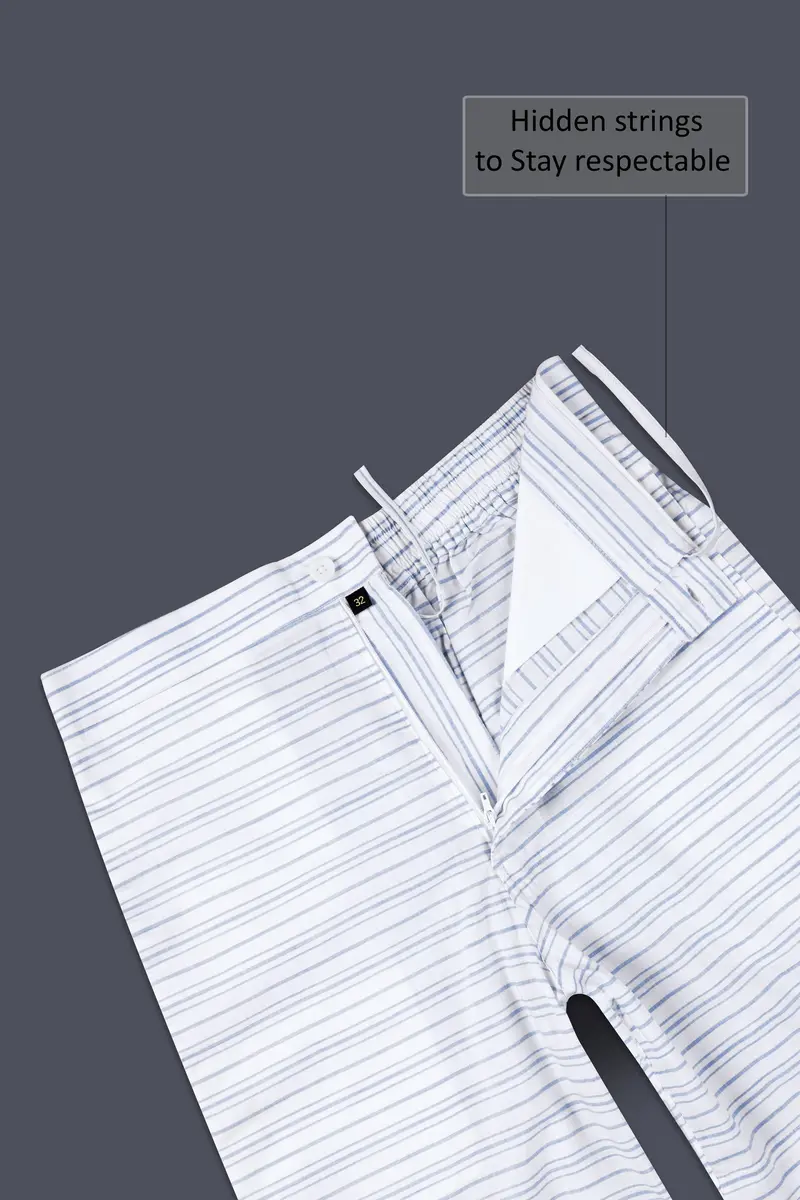 Bright White And Sapphire Blue Stripes Chambray Short 4