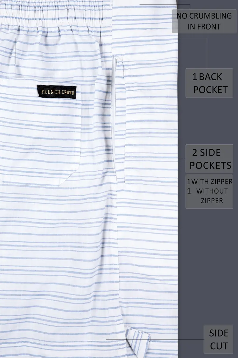 Bright White And Sapphire Blue Stripes Chambray Short 6
