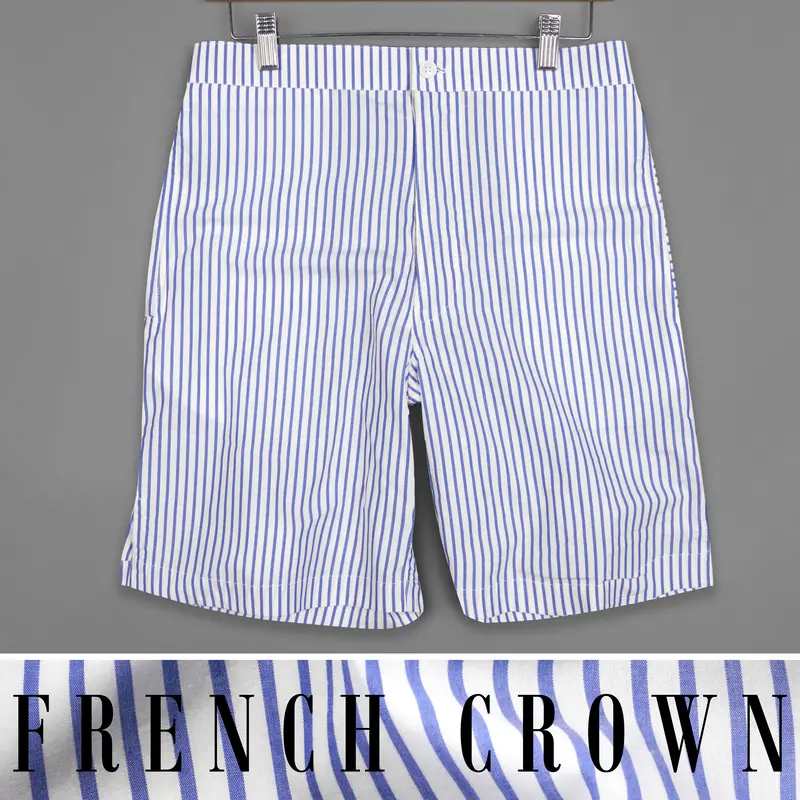 Bright White And Scampi Blue Striped Premium Cotton Shorts 1