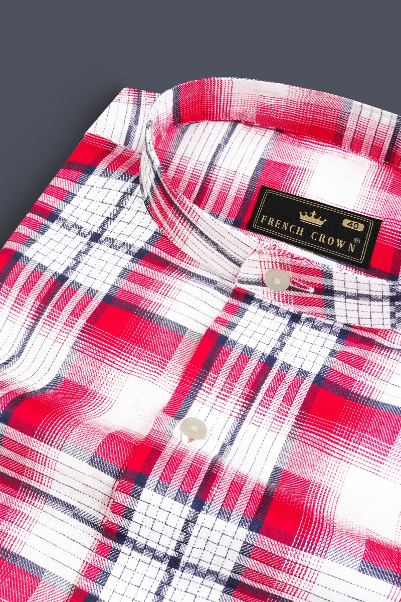 Bright White And Scarlet Red Plaid Twill Premium Cotton Shirt 1