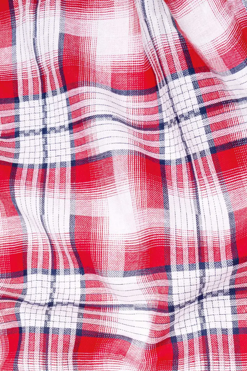Bright White And Scarlet Red Plaid Twill Premium Cotton Shirt 2