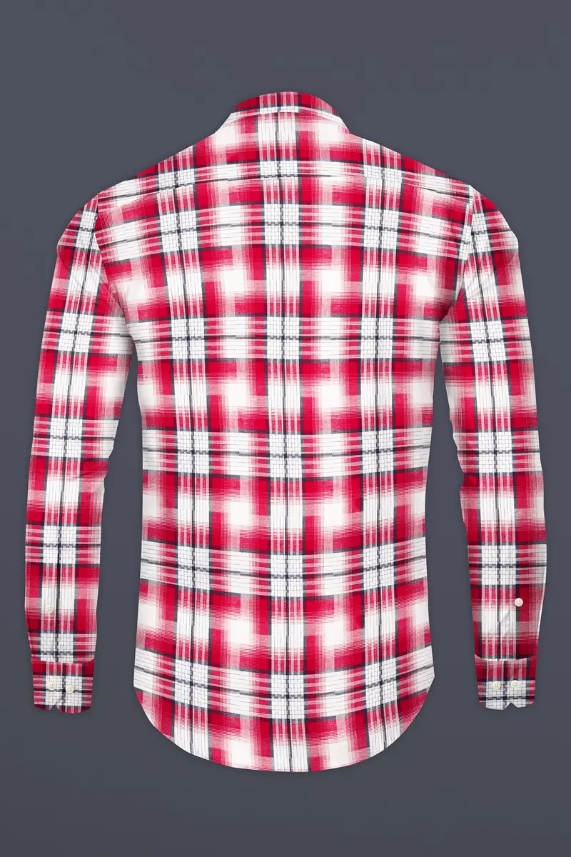 Bright White And Scarlet Red Plaid Twill Premium Cotton Shirt 5