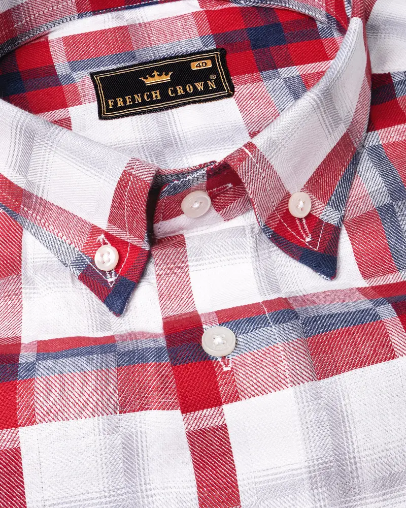 Bright White And Shiraz Rust Twill Plaid Premium Cotton Shirt 1