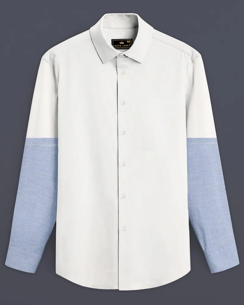 Bright White And Spindle Blue Half Coloured Sleeves Premium Cotton Designer Shirt 1