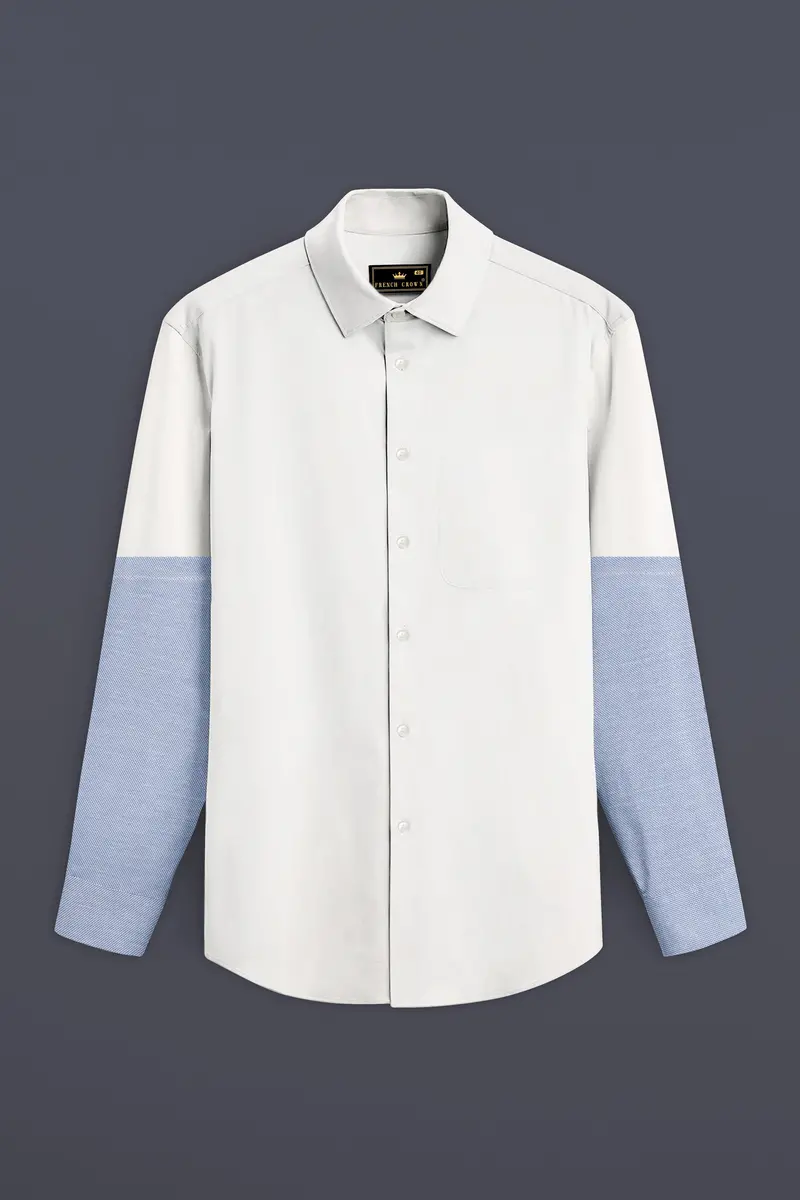 Bright White And Spindle Blue Half Coloured Sleeves Premium Cotton Designer Shirt 2