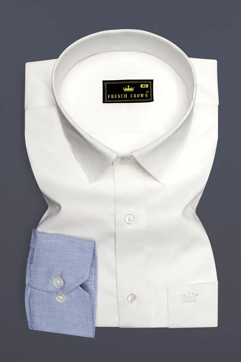Bright White And Spindle Blue Half Coloured Sleeves Premium Cotton Designer Shirt 5