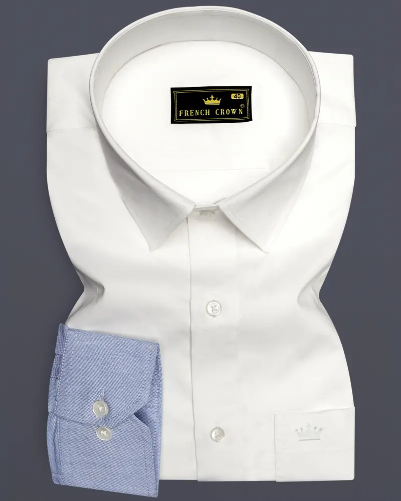 Bright White And Spindle Blue Half Coloured Sleeves Premium Cotton Designer Shirt 8