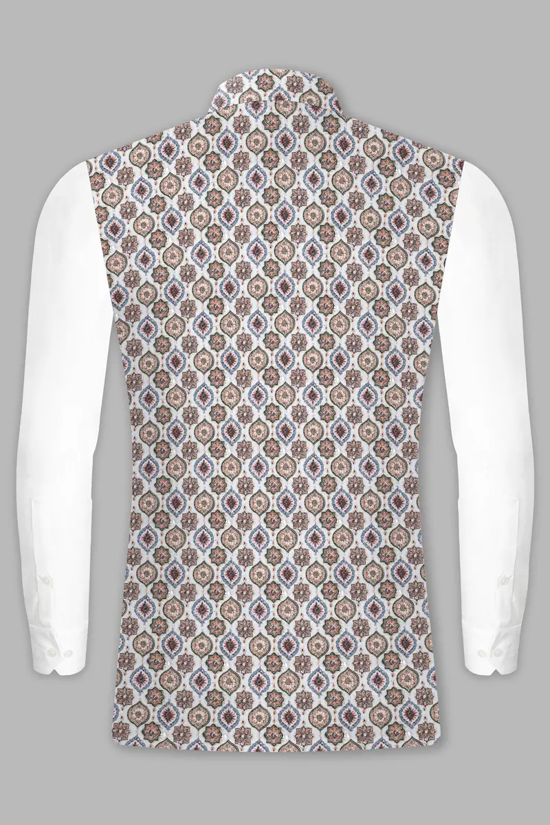 Bright White And Spruce Green Designer Embroidered Nehru Jacket 9