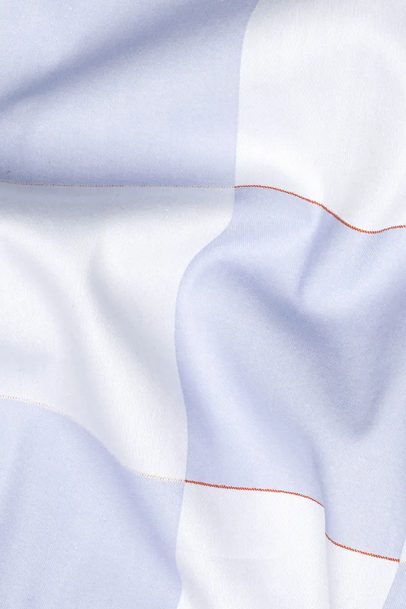 Bright White And Tealish Blue Checked Jacquard Textured Premium Giza Cotton Shirt 2