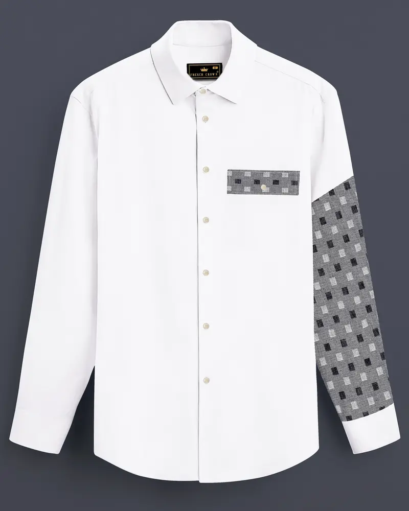 Bright White And Thunder Black Box Textured Luxurious Linen Designer Shirt 1